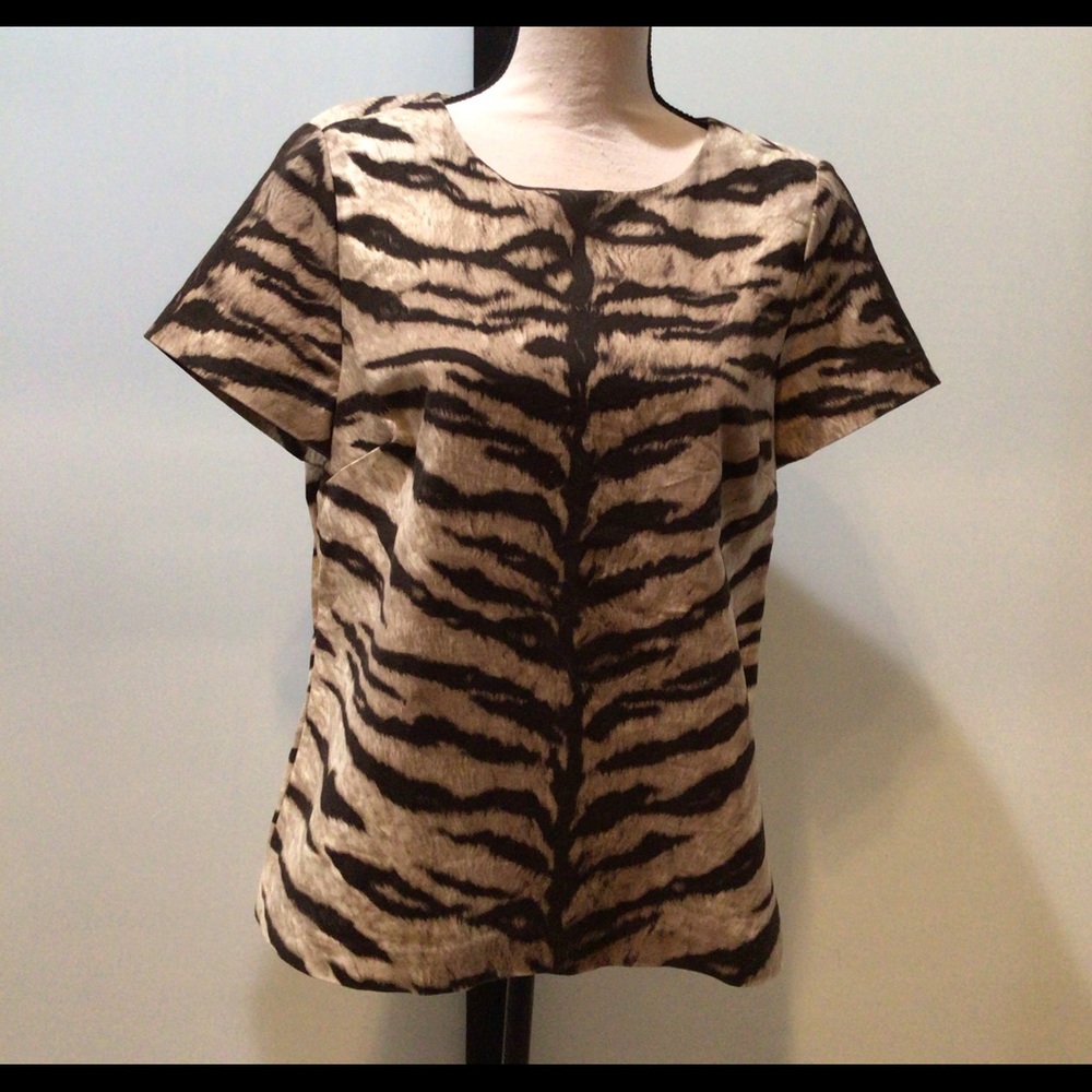 MICHAEL KORS Sht Sleeve BrownTan Animal Print Top